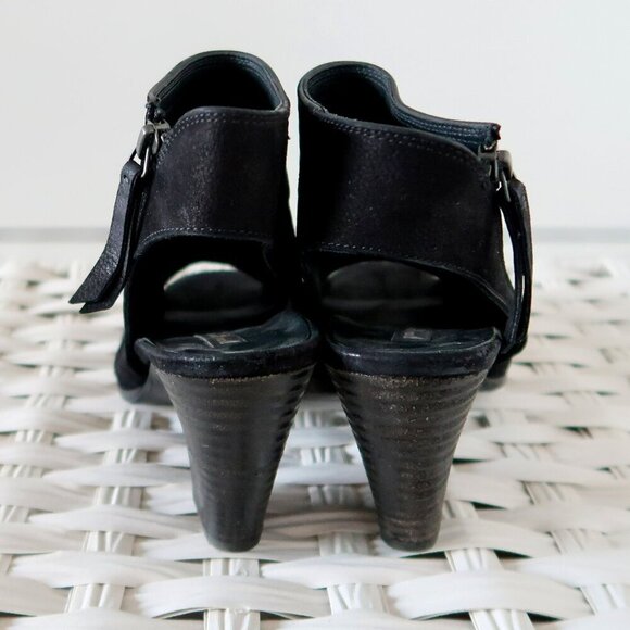 Paul Green Cayanne Black Nubuck Leather Peep Toe Block Heel Bootie Shoes 7.5 - Picture 7 of 16